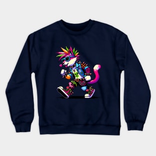 Retro Punk Feline: Pixel Heart & Edgy Style Crewneck Sweatshirt